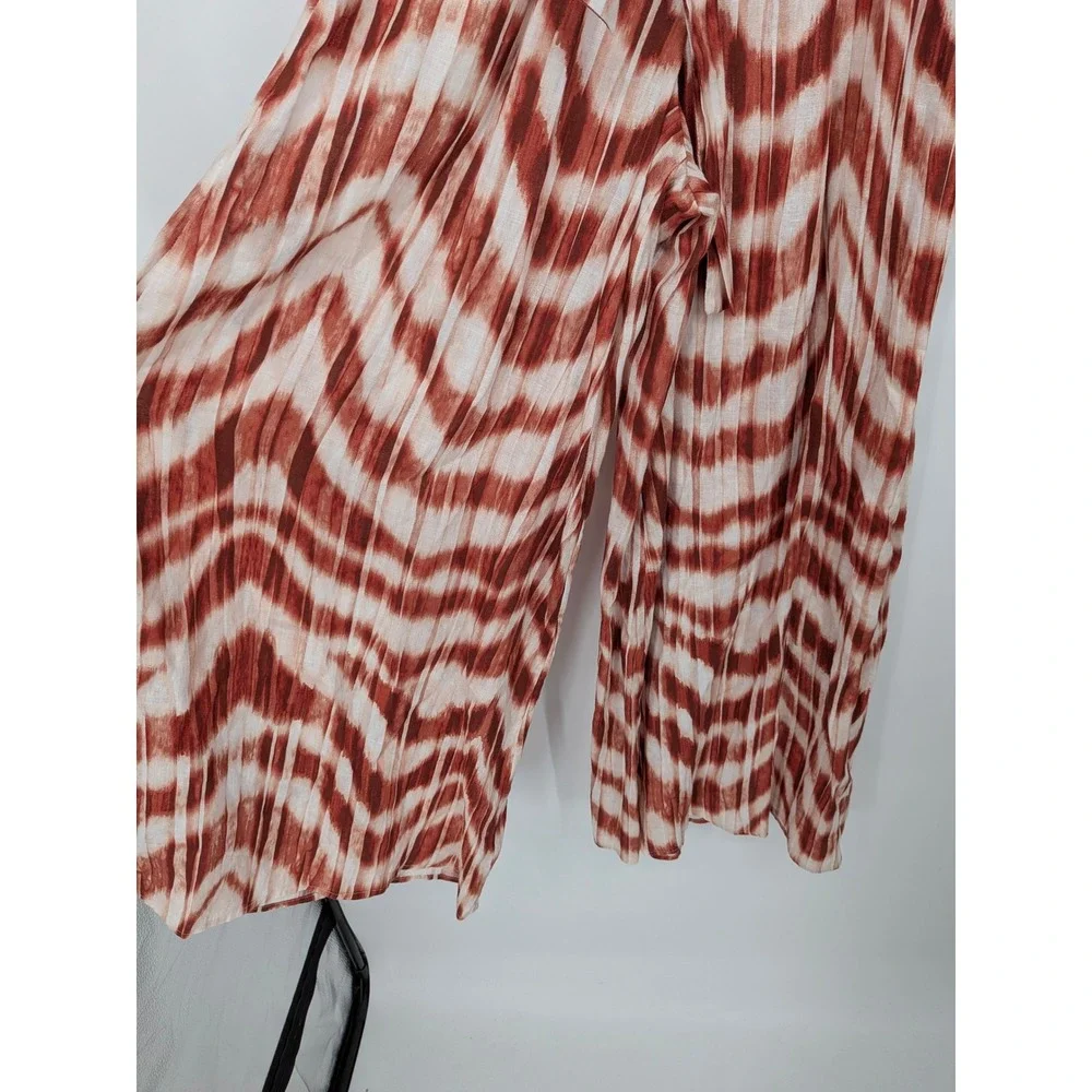 Banana Republic Wide Leg Linen Pants Women 0 Rust Ikat Tie Waist Casual Coastal